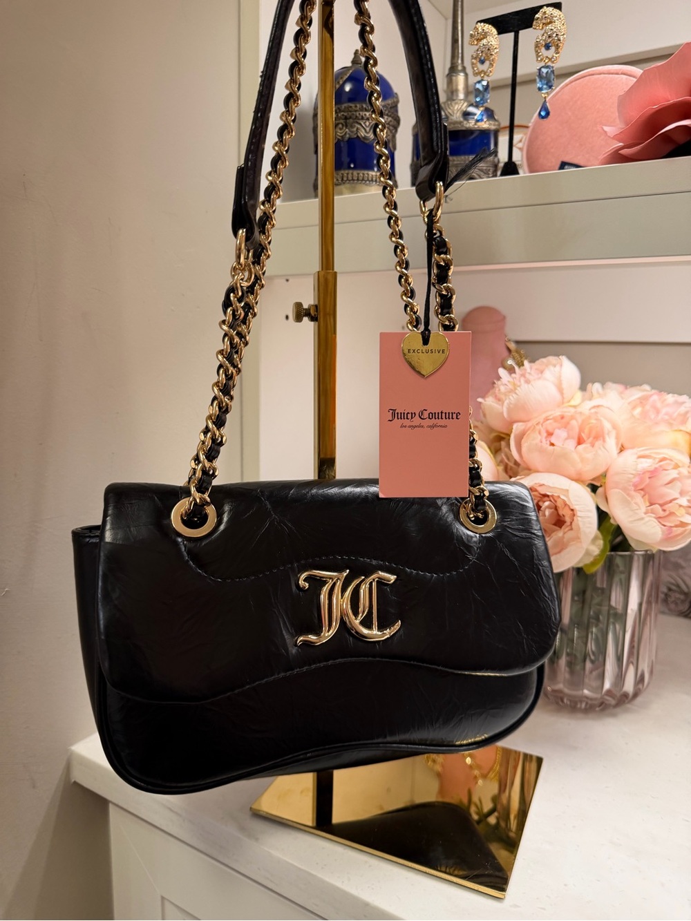 Juicy Couture Black Chain Strap Shoulder Bag with Gold JC Logo